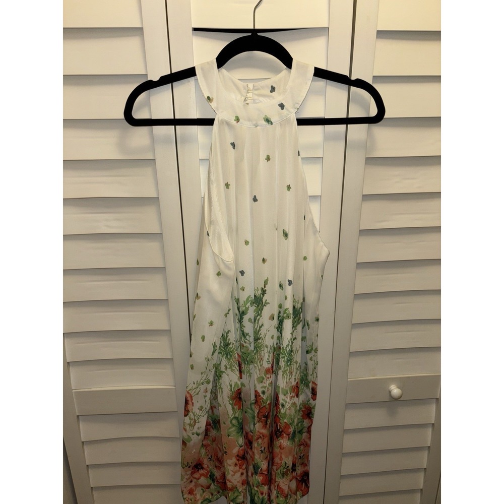 Floral Chiffon Dress Small White Tunic Sheer Fairv Halter Coquette Y2K Cottage - Picture 7 of 13